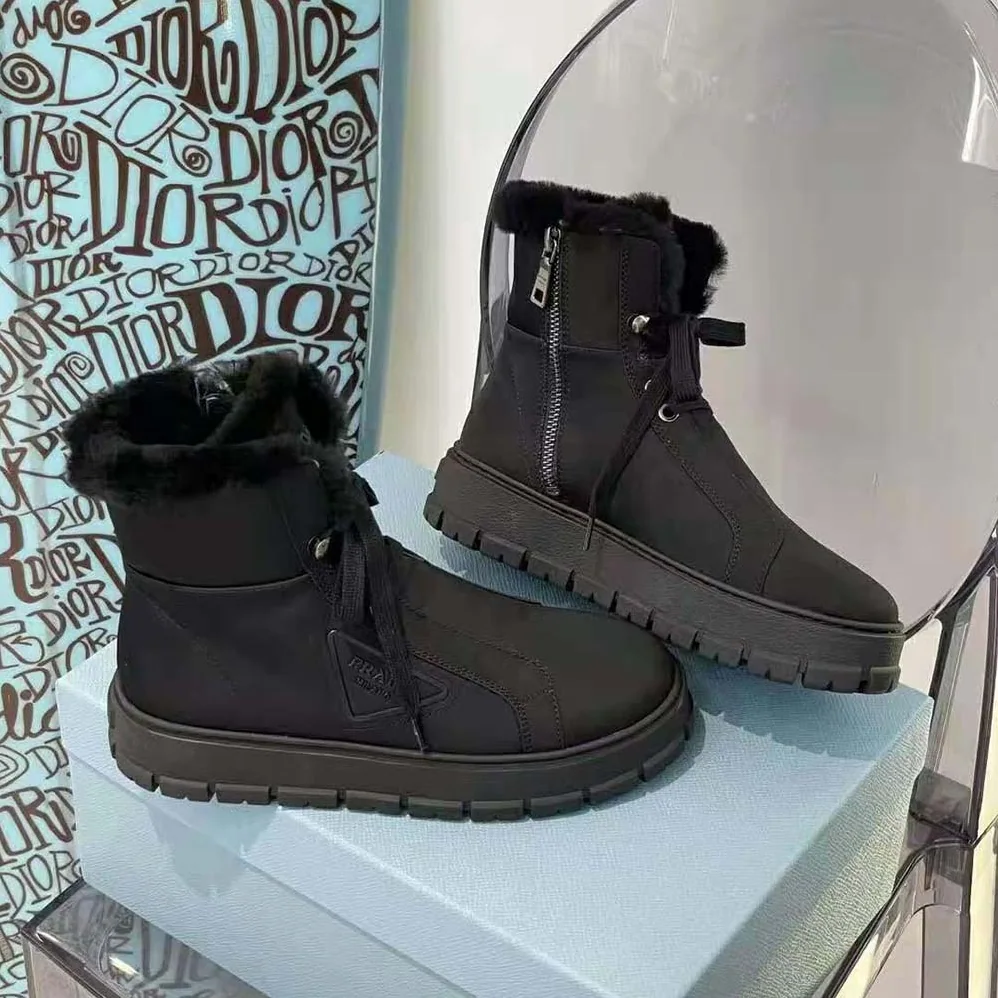 Prada Nylon Gabardine Lace-up Booties for Women in Black