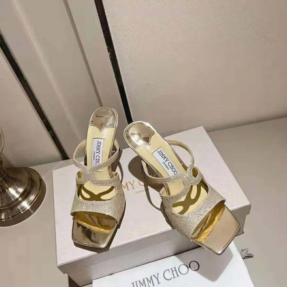 Jimmy Choo Anise 95 Platinum Ice Dusty Glitter Mules for Women Jimmy Choo Anise 95 Platinum Ice Dusty Glitter Mules for Women