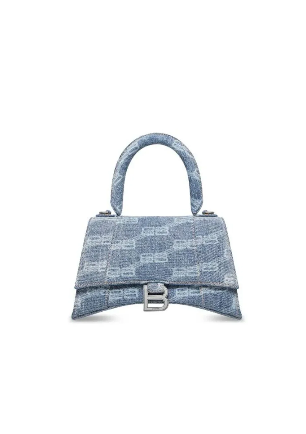 Balenciaga Hourglass Small Handbag Bb Monogram Bleached Denim In Blue / Balenciaga Hourglass Small Handbag Bb Monogram Bleached Denim In Blue /
