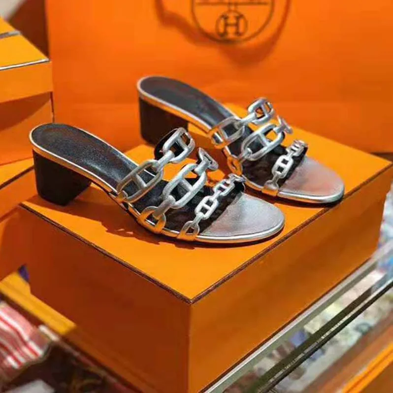 Hermes Tandem Sandal in Nappa Leather 5.1cm Heel for Women in Silver