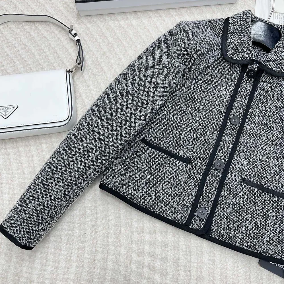Dior Jacket Black Wool for Women in Blend Heathered Textured Knit