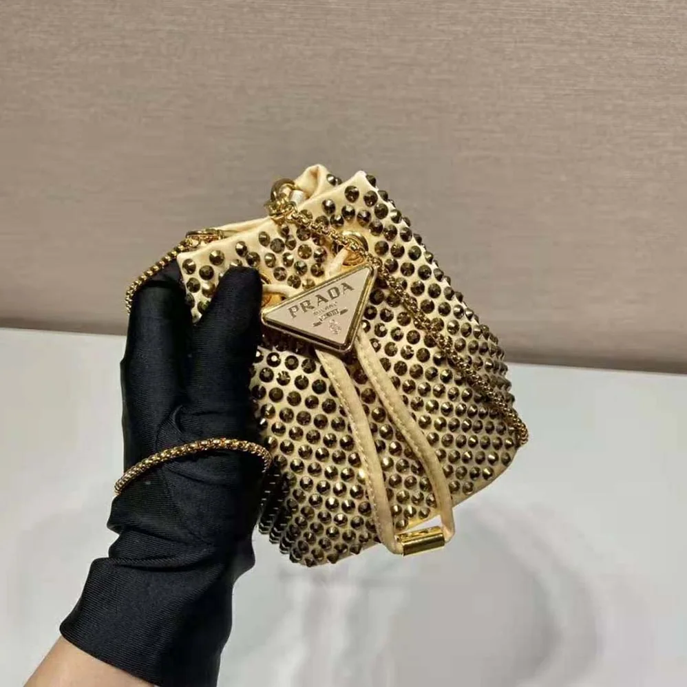 Prada Embellished Satin Mini-Pouch for Women in Gold Prada Embellished Satin Mini-Pouch for Women in Gold