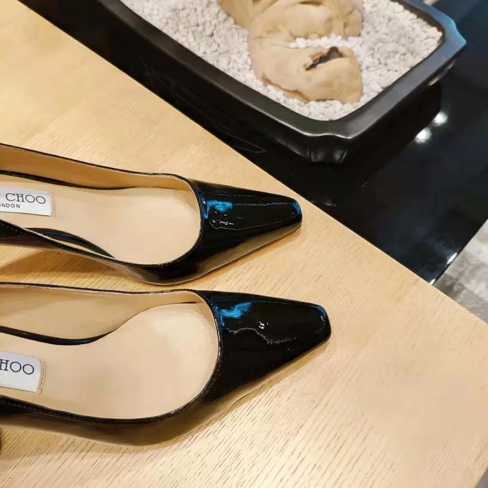 Jimmy Choo Brittany 100 Black Naplack Pumps with Angled Heel for Women