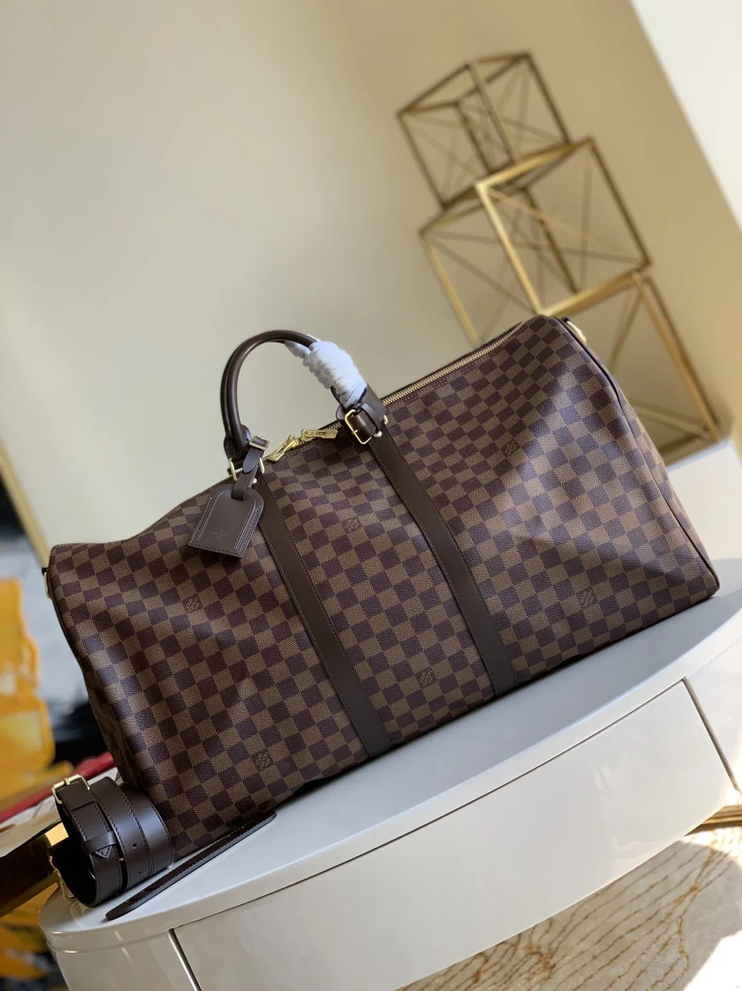 Louis Vuitton Keepall Bandouliere 55 Travel Bag / Brown Damier Ebene Gold Hardware