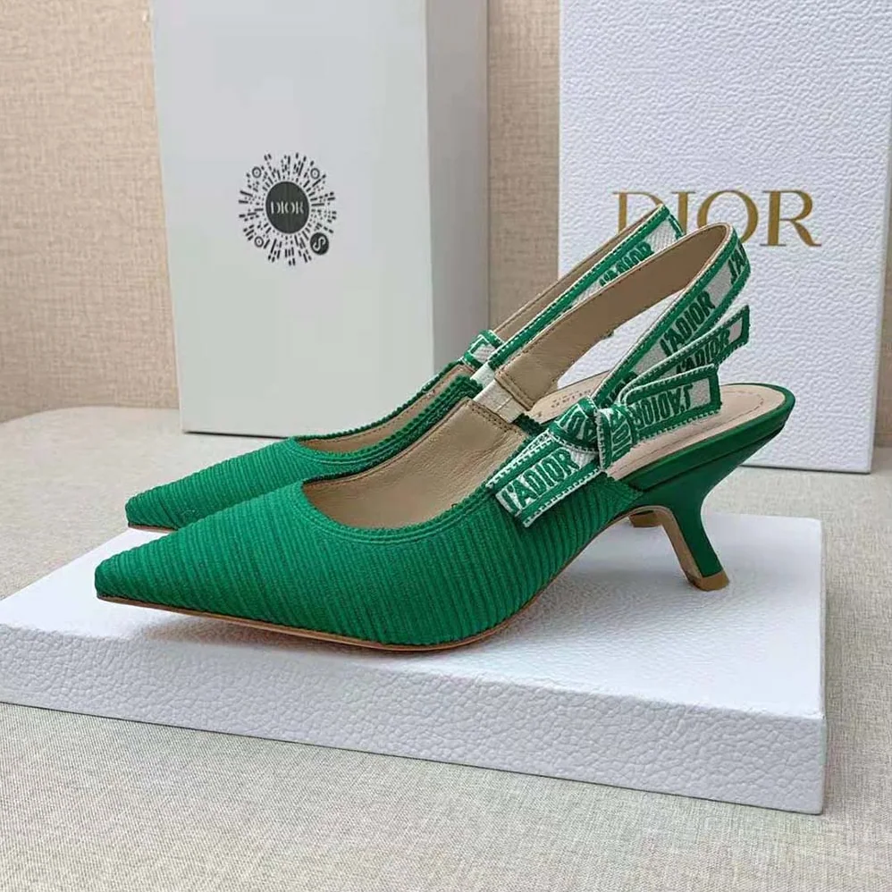 Dior J Adior Slingback Pump Green Cotton Embroidery for Women
