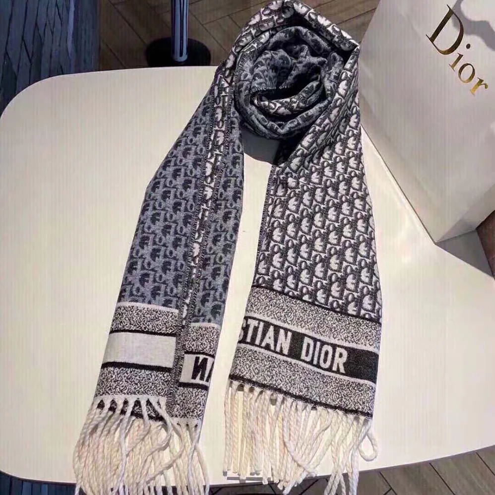 Dior Oblique Scarf Navy Blue Cashmere for Women