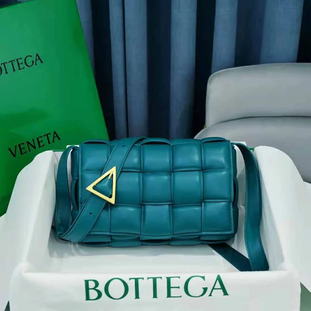 Bottega Veneta Padded Cassette Padded Intreccio Leather Cross-Body Bag for Women in Blue