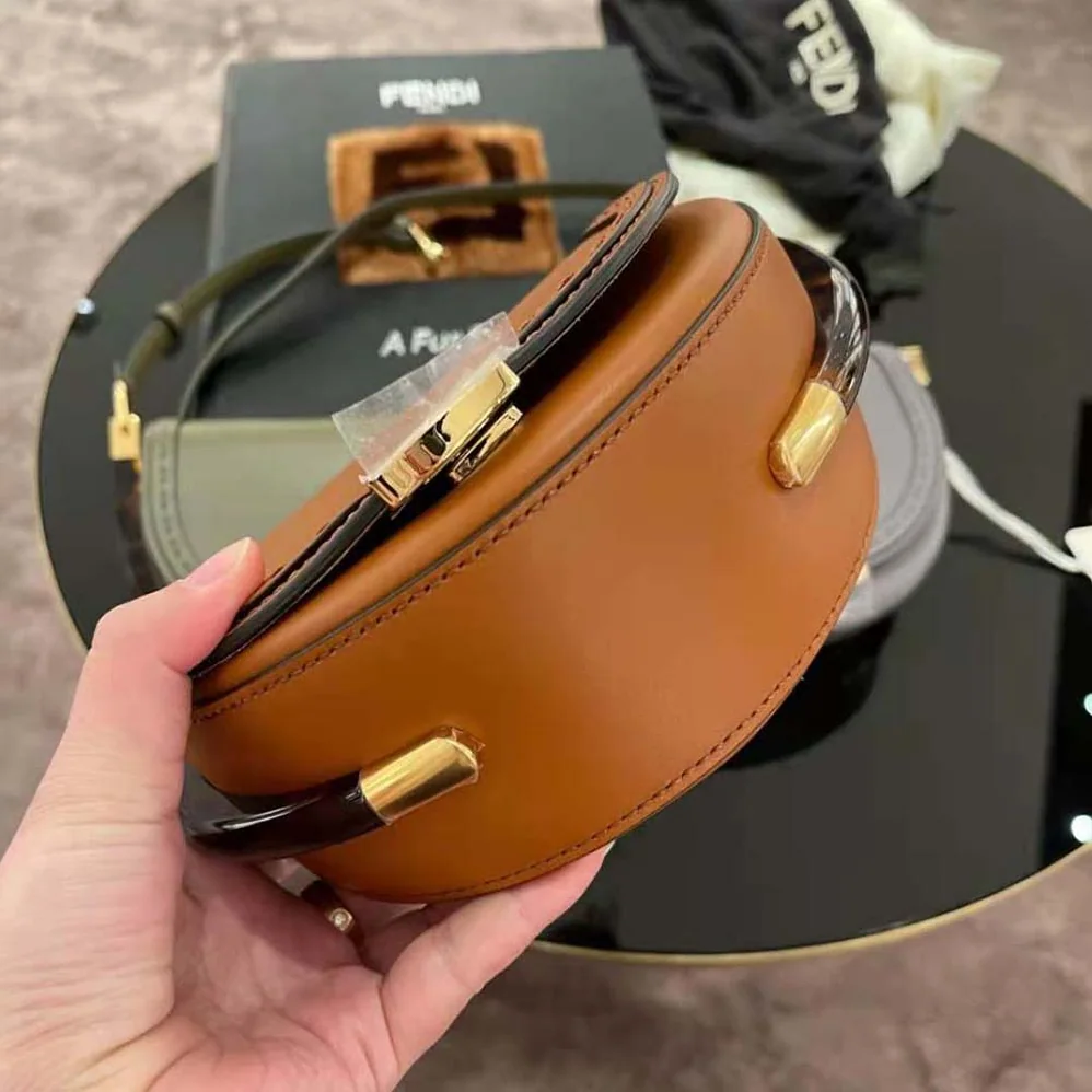 Fendi Moonlight Hand-Stitched Leather Satchel Bag for Women in Brown Fendi Moonlight Hand-Stitched Leather Satchel Bag for Women in Brown