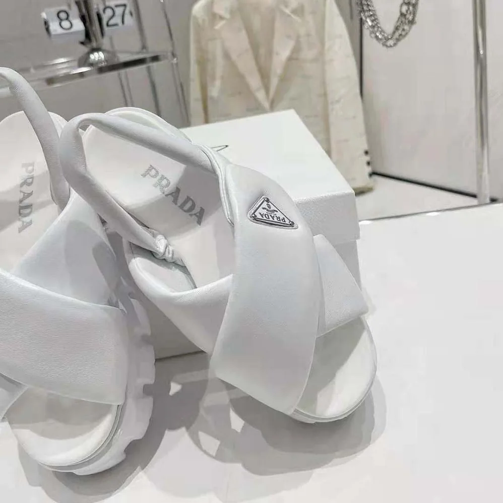 Prada Monolith Padded Nappa Leather Sandals for Women in White Prada Monolith Padded Nappa Leather Sandals for Women in White