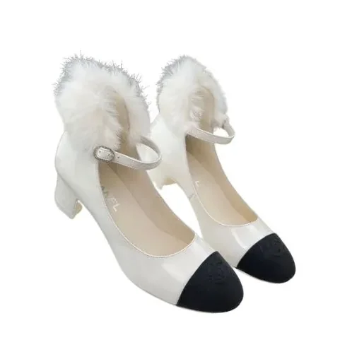 Chanel Milan Rabbit Fur High Heels White