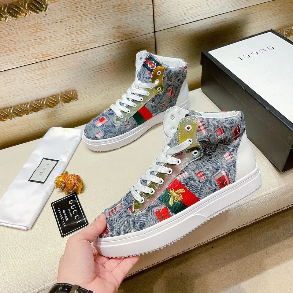 Gucci Basket Jean's High Top With Bee Sneaker Blue for Men Gucci Basket Jean's High Top With Bee Sneaker Blue for Men