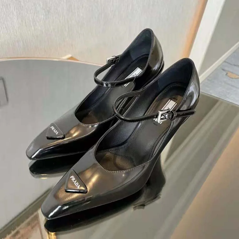 Prada Brushed Leather Pumps for Women in Black