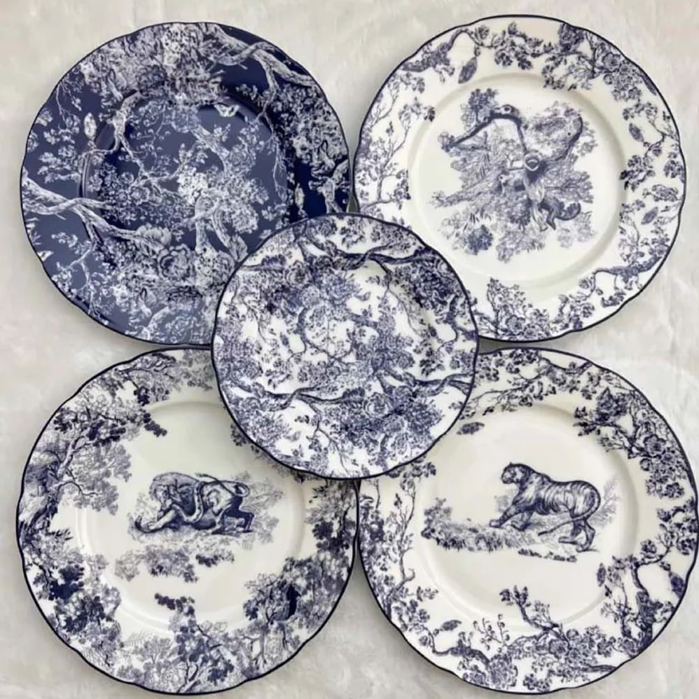 Dior Dessert Plate Blue Toile de Jouy Tiger for Unisex
