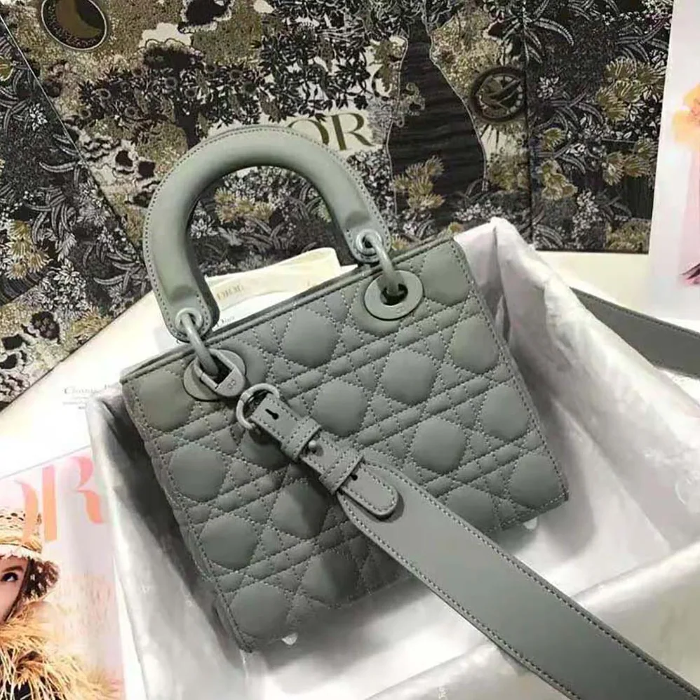 Dior Lady Dior my Abcdior Bag Gray Ultramatte Cannage Calfskin for Women