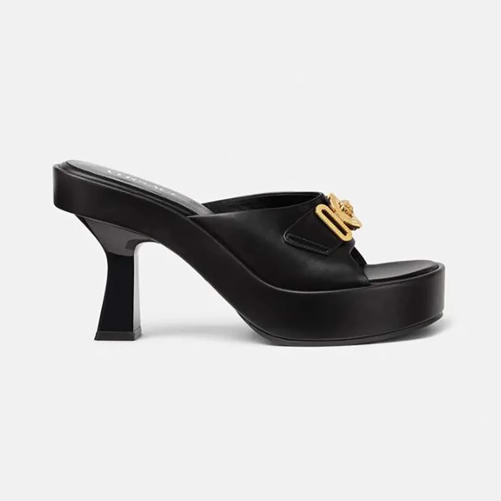 Versace Medusa Biggie Mules in 85mm Heel Height for Women in Black Versace Medusa Biggie Mules in 85mm Heel Height for Women in Black