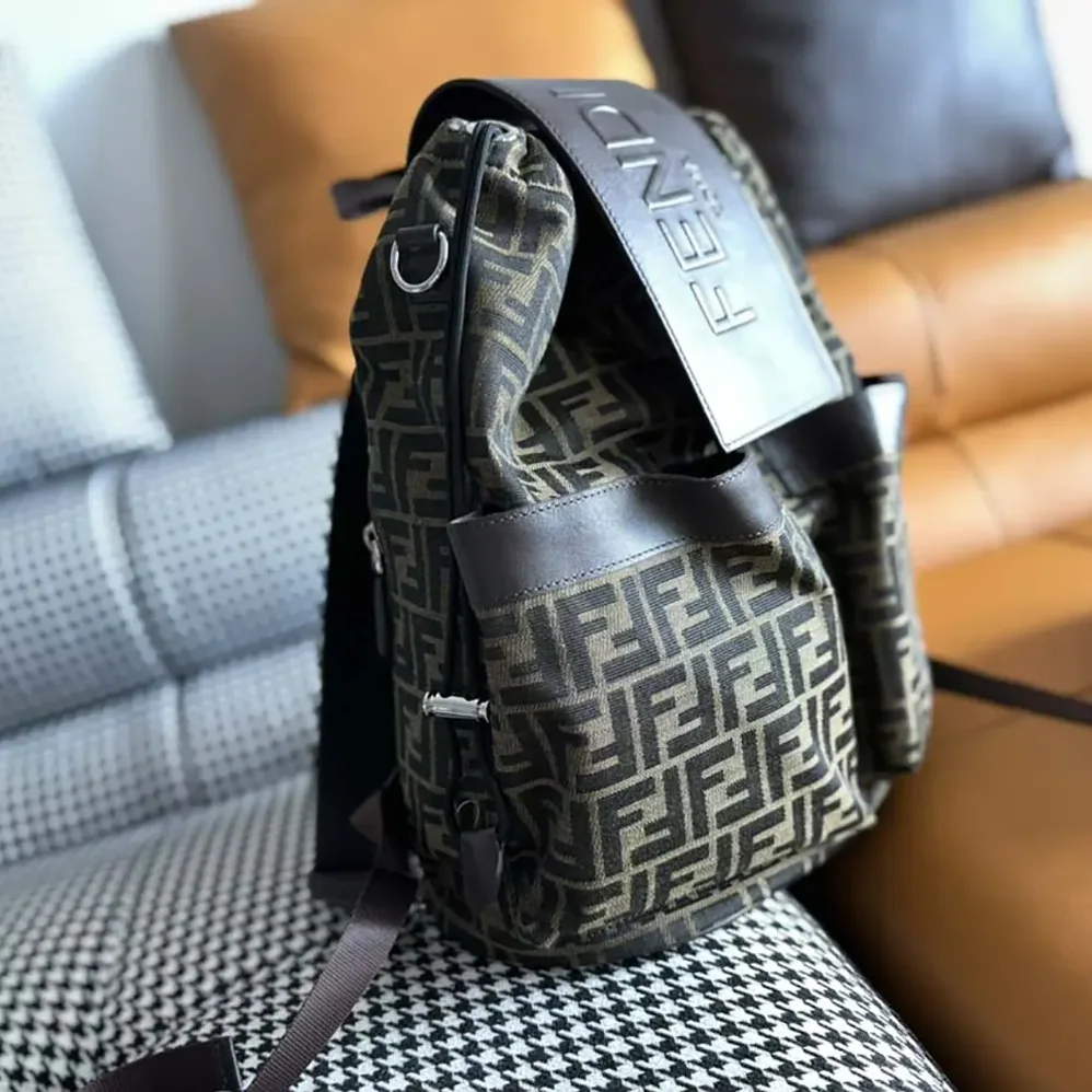 Fendi Strike Medium FF Jacquard Fabric Backpack for Men in Brown Fendi Strike Medium FF Jacquard Fabric Backpack for Men in Brown