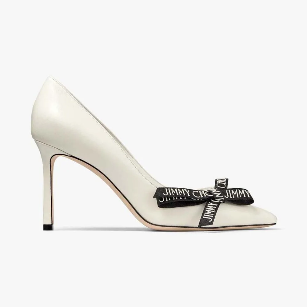 Jimmy Choo Romy 85 Latte Nappa Leather Pumps with Jimmy Choo Bow for Women Jimmy Choo Romy 85 Latte Nappa Leather Pumps with Jimmy Choo Bow for Women