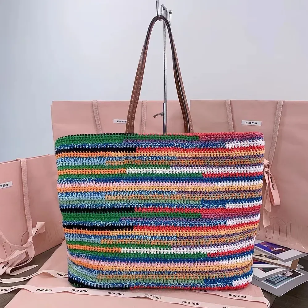 Miu Miu Crochet Tote Bag for Women in Multicolored Miu Miu Crochet Tote Bag for Women in Multicolored
