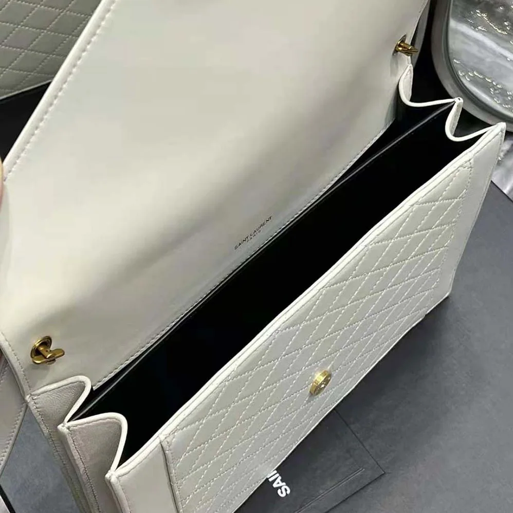 Saint Laurent YSL Gaby Satchel in Quilted Lambskin for Women in White Saint Laurent YSL Gaby Satchel in Quilted Lambskin for Women in White
