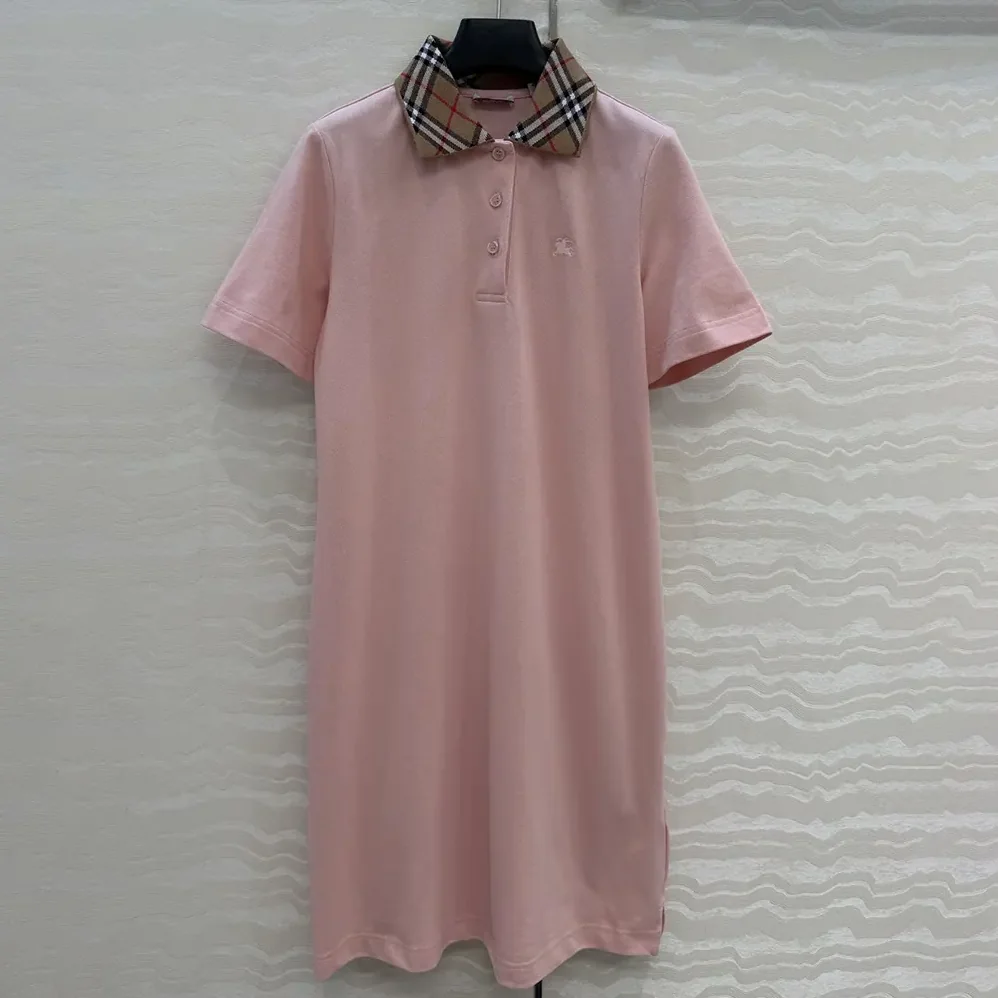 Burberry Check Collar Cotton Polo Shirt Dress for Women in Pink Burberry Check Collar Cotton Polo Shirt Dress for Women in Pink