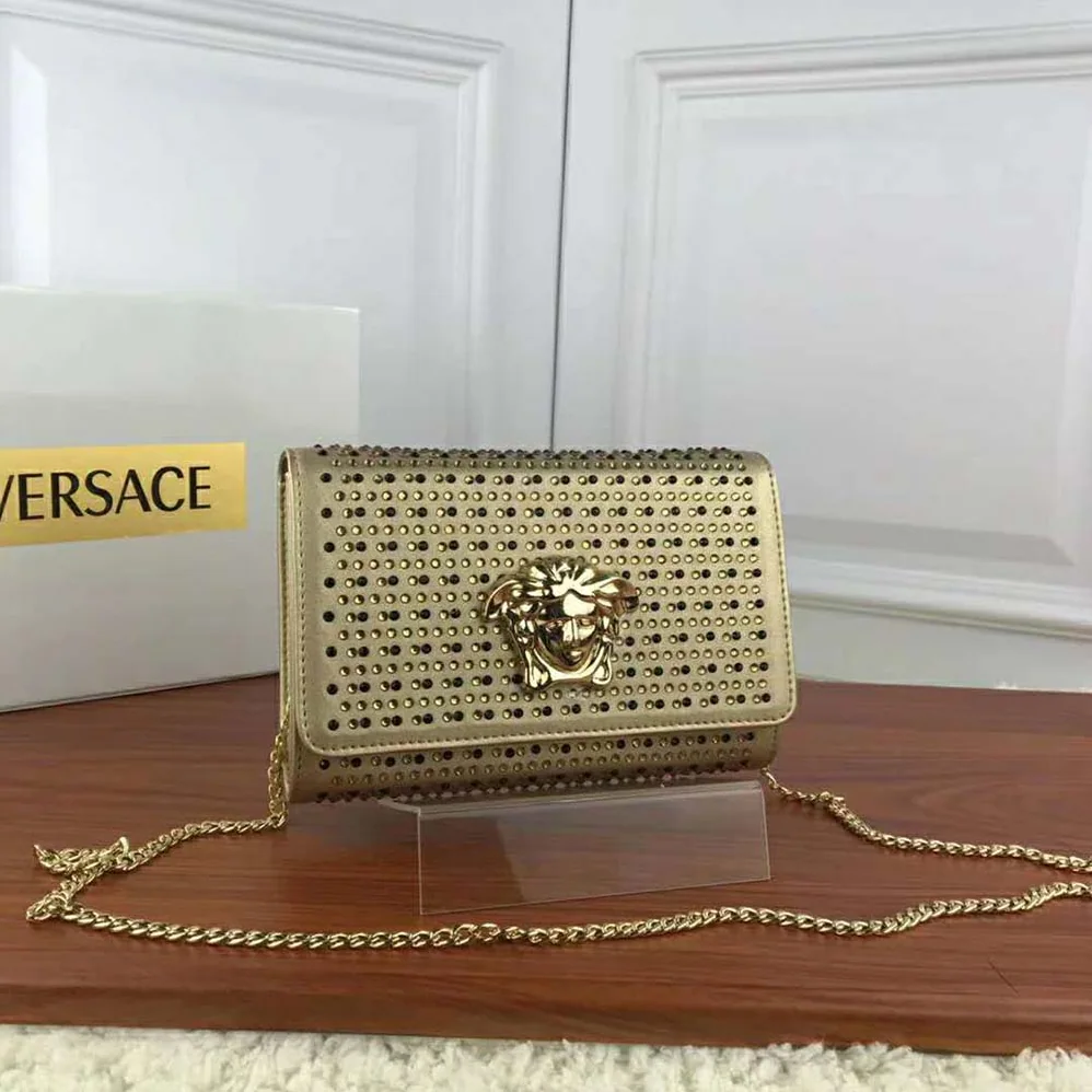 Versace Laminated Palazzo Evening Bag for Women in Gold Versace Laminated Palazzo Evening Bag for Women in Gold