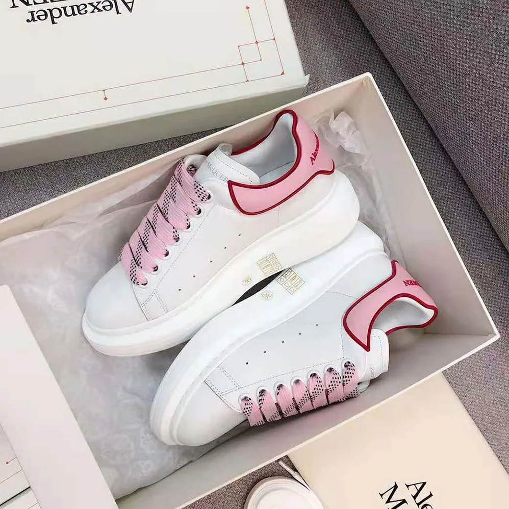 Alexander Mcqueen Oversized Sneaker White Smooth Calfskin Leather for Women in Pink