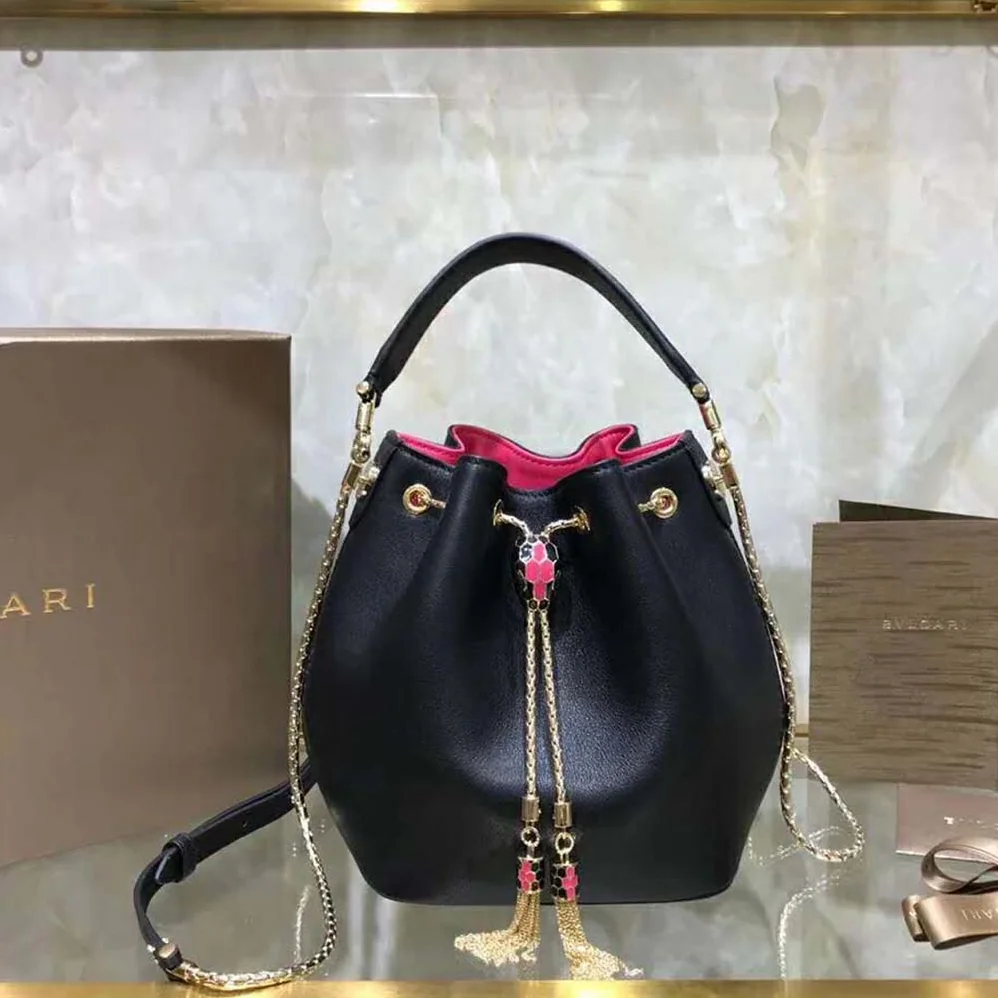 Bvlgari Bucket Serpenti Forever in Black Smooth Calf Leather for Women