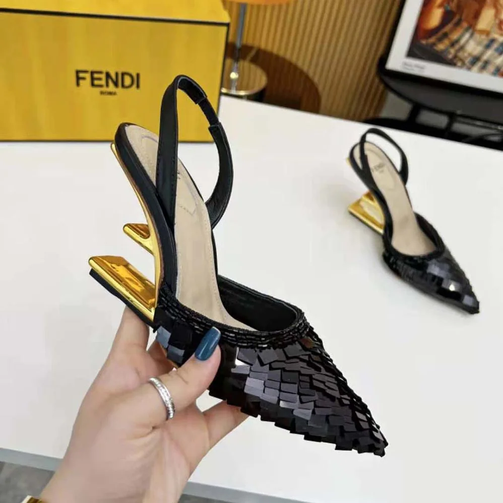 Fendi Colibrì Lite Black Sequin High for Women in heeled Slingbacks Fendi Colibrì Lite Black Sequin High for Women in heeled Slingbacks