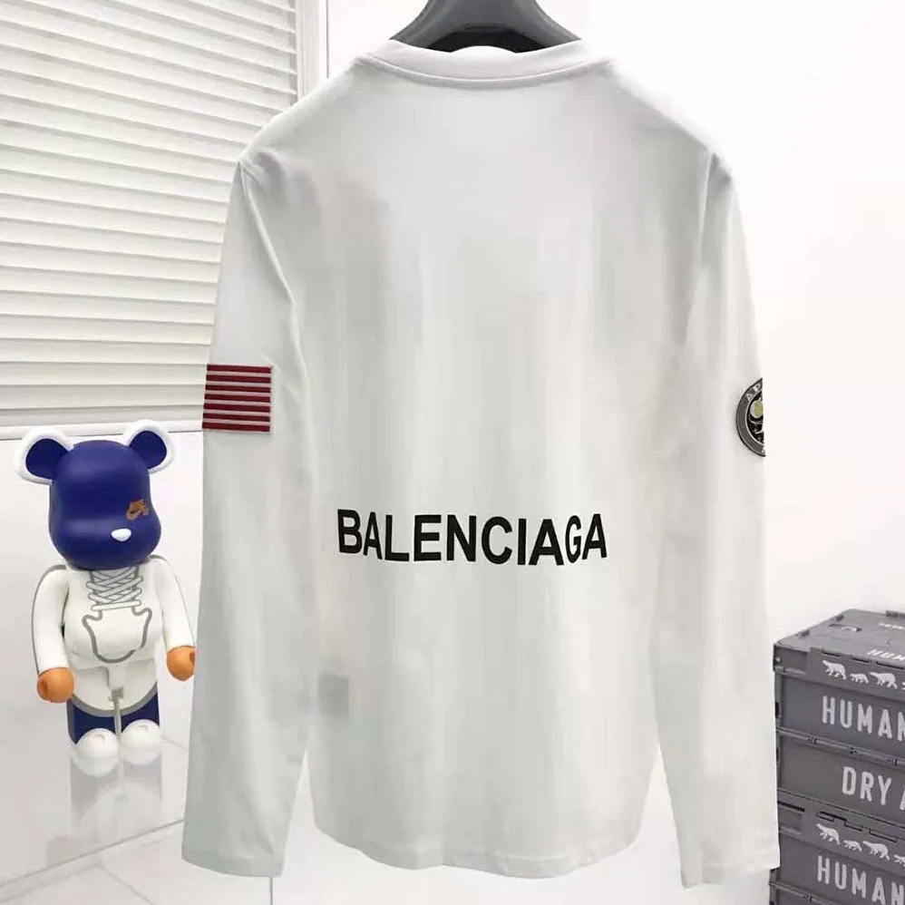 Balenciaga Space Long Sleeve T-Shirt in White and Black Vintage Jersey for Women