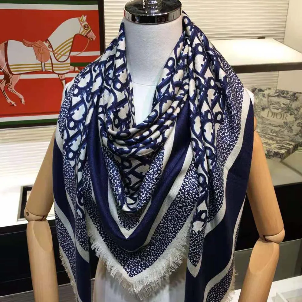 Dior Dior Oblique Square Scarf Navy Blue Silk Twill for Women