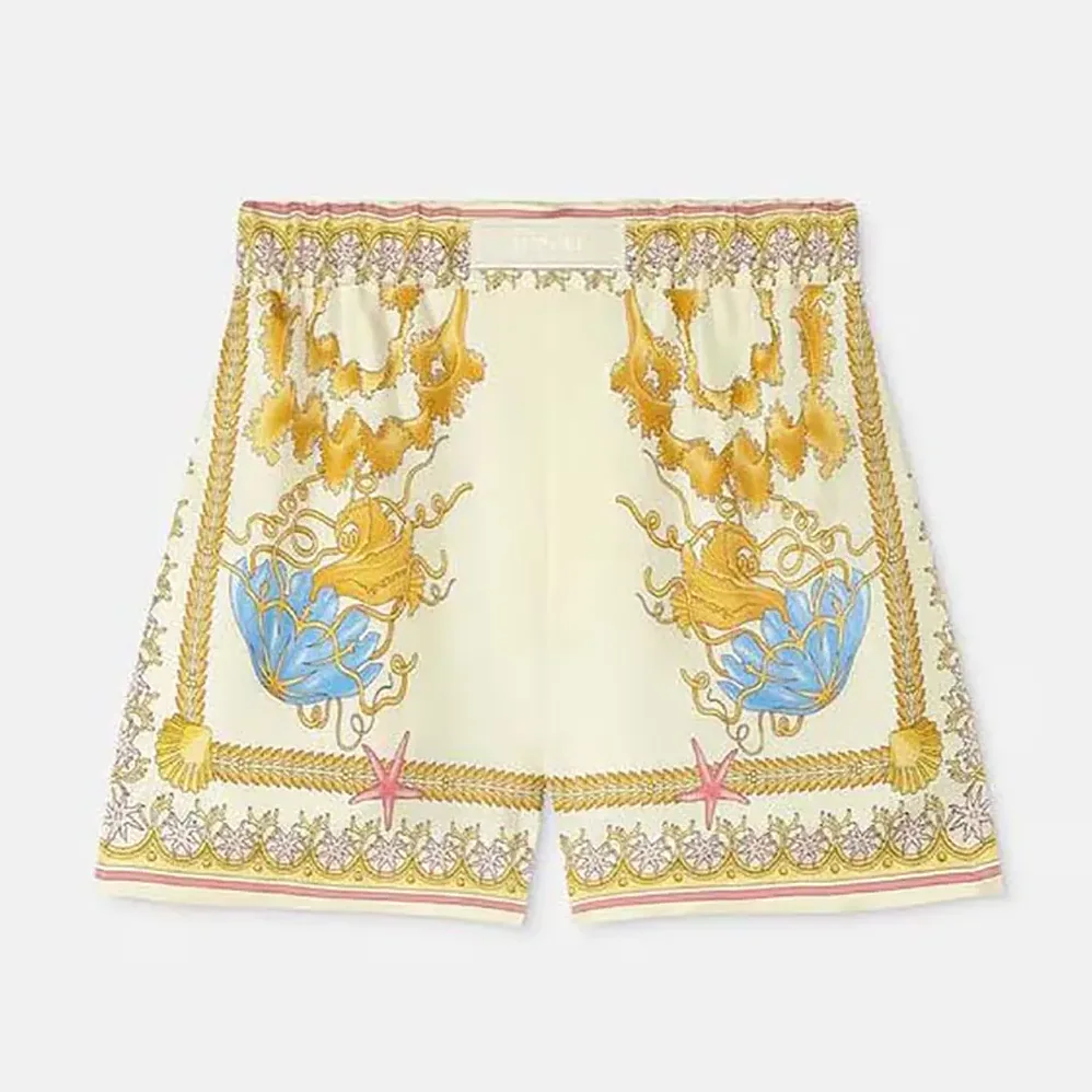 Versace Underwater Barocco Silk Shorts for Women in Yellow Versace Underwater Barocco Silk Shorts for Women in Yellow