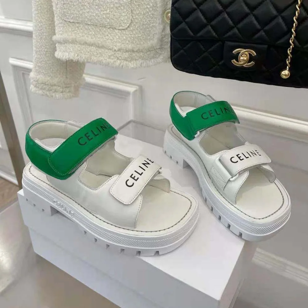 Celine Leo Scratch Sandal in Calfskin for Women in Green Celine Leo Scratch Sandal in Calfskin for Women in Green