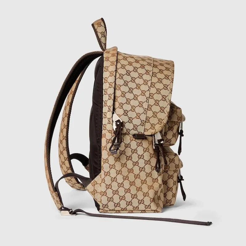 Gucci GG Canvas Medium Backpack Beige And Dark Brown /