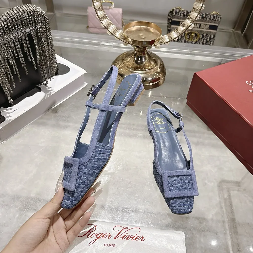Roger Vivier Gommettine Slingback Ballerinas In Jacquard Denim for Women Roger Vivier Gommettine Slingback Ballerinas In Jacquard Denim for Women