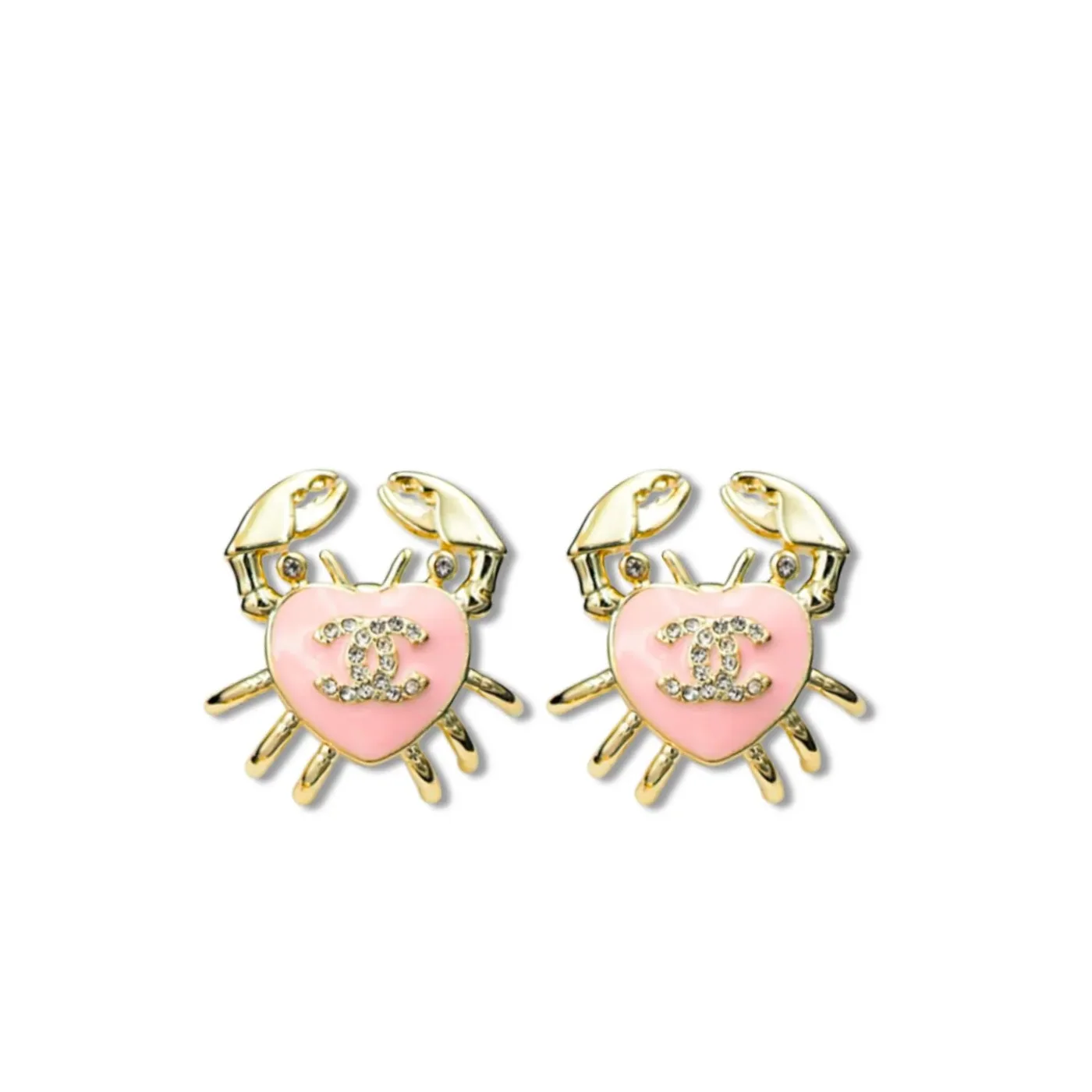 Chanel Crab Heart Pink Earring Gold in Toned