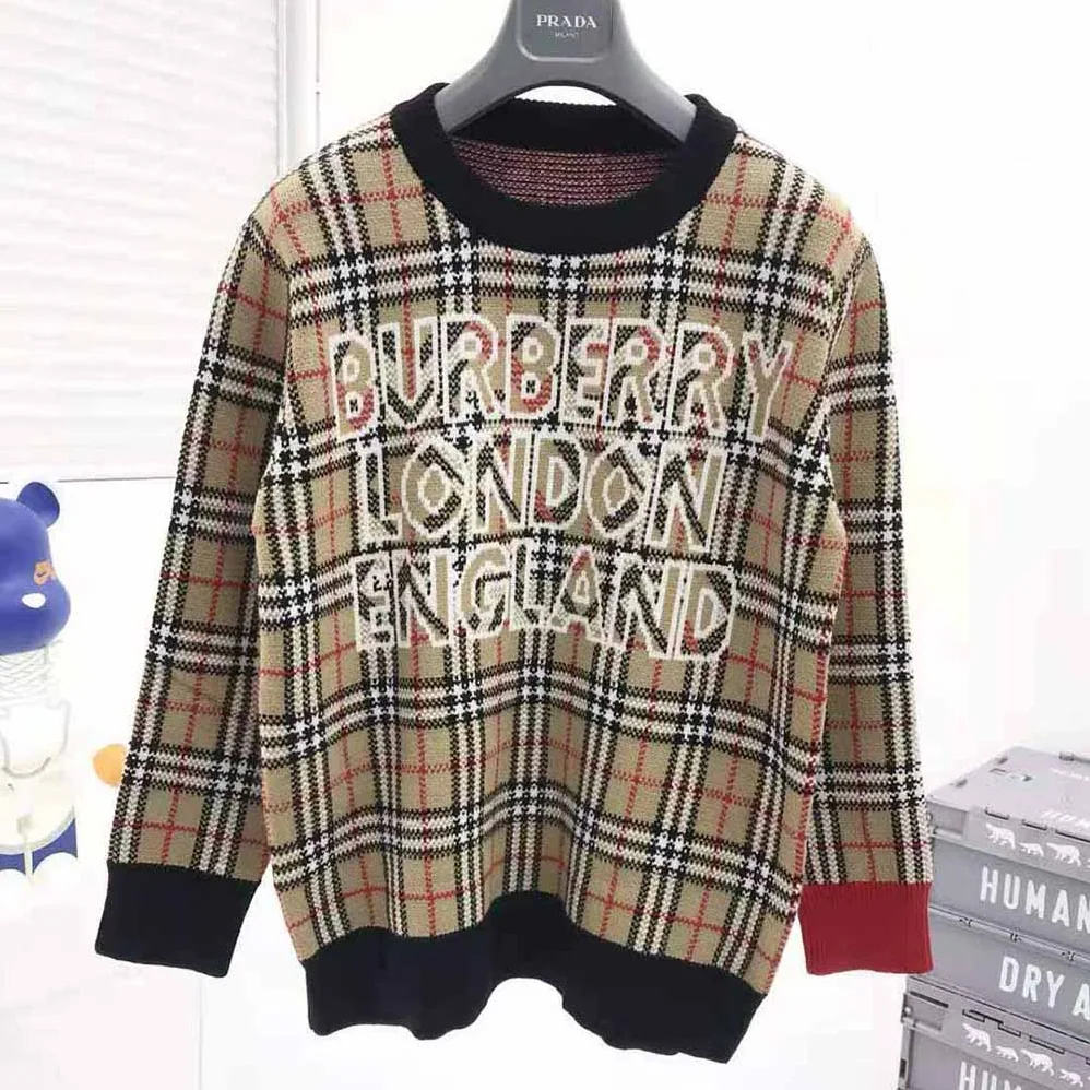 Burberry Logo Check Wool Cotton Jacquard Sweater for Women Burberry Logo Check Wool Cotton Jacquard Sweater for Women