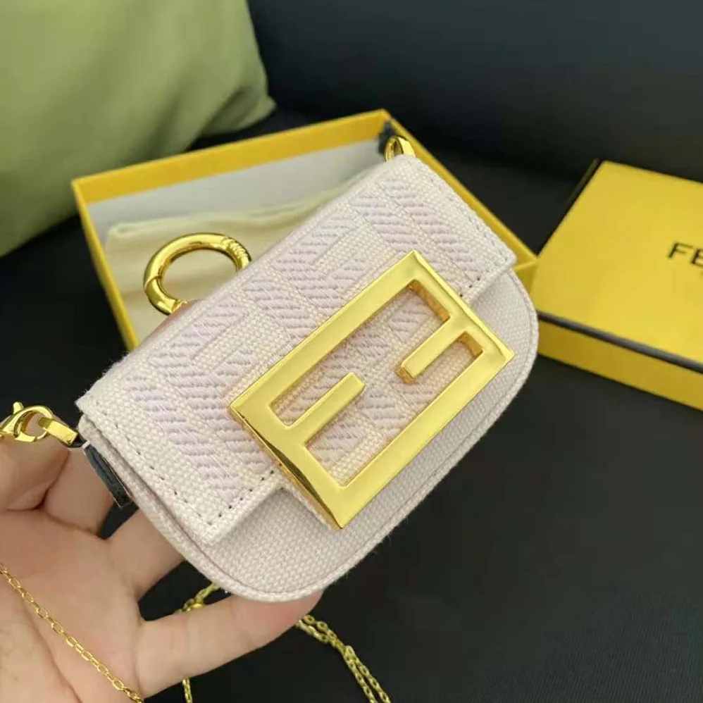 Fendi Nano Baguette Charm Pink Canvas Charm with FF Embroidery for Women Fendi Nano Baguette Charm Pink Canvas Charm with FF Embroidery for Women