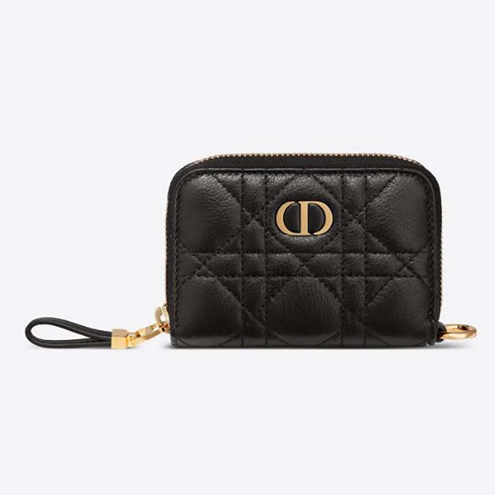 Dior Caro Detachable Card Holder Black Supple Cannage Calfskin for Women