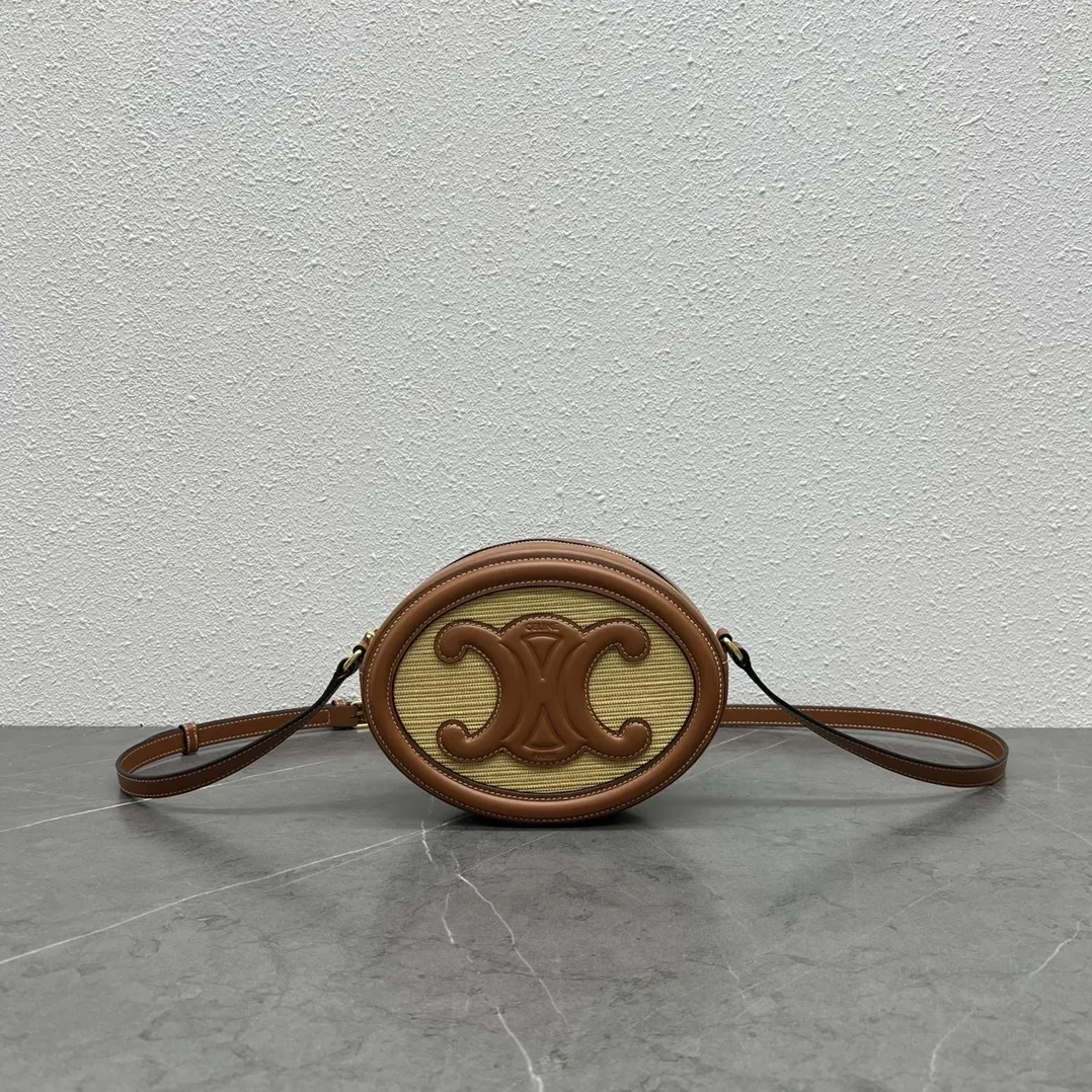 Celine Oval Bag Cuir Triomphe In Textile Natural / Tan / .02NT Celine Oval Bag Cuir Triomphe In Textile Natural / Tan / .02NT