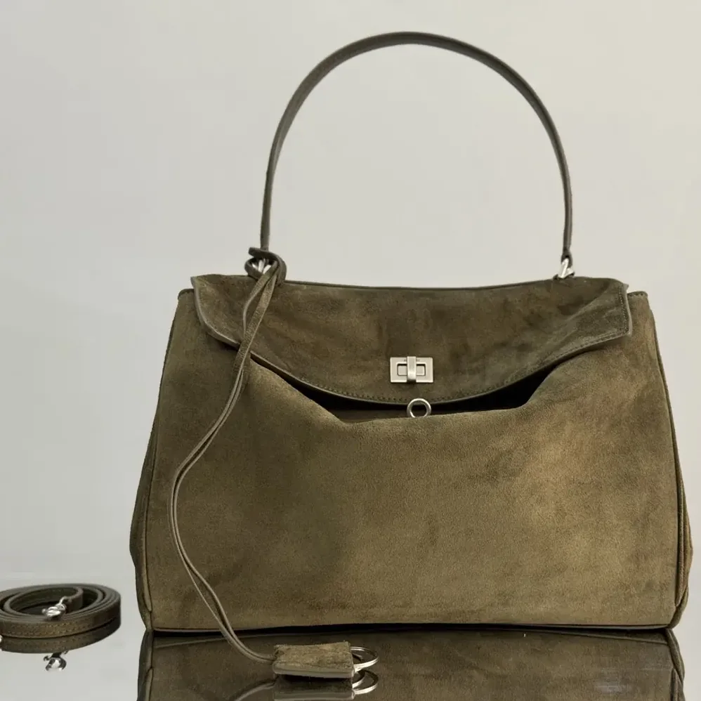 Balenciaga Rodeo Handbag Medium In Khaki Waxed Suede Calfskin And Smooth Calfskin for Women Balenciaga Rodeo Handbag Medium In Khaki Waxed Suede Calfskin And Smooth Calfskin for Women