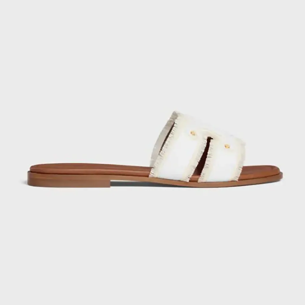 Celine Marina Mule in Fringed Canvas for Women in White