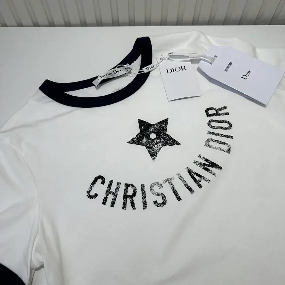 Dior Dioriviera T-Shirt Ecru and Navy Blue Cotton Jersey for Men Dior Dioriviera T-Shirt Ecru and Navy Blue Cotton Jersey for Men