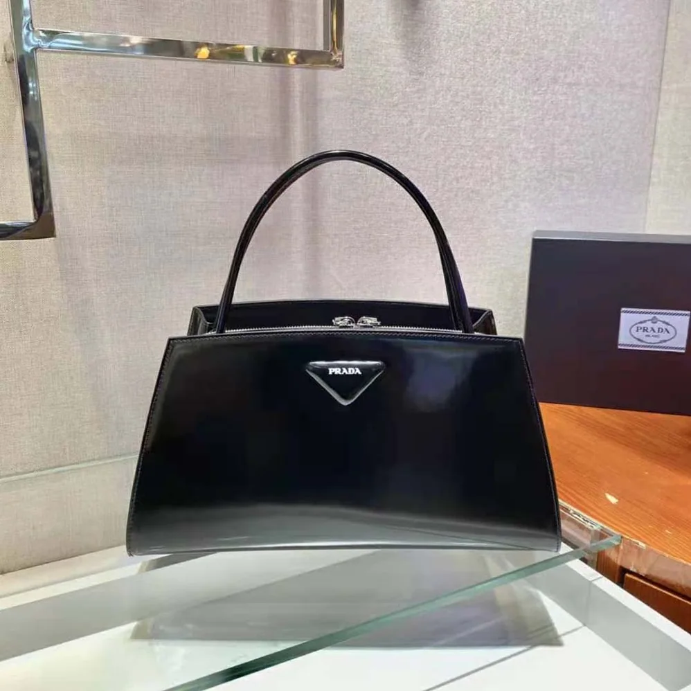 Prada Brushed Leather Handbag for Women in Black