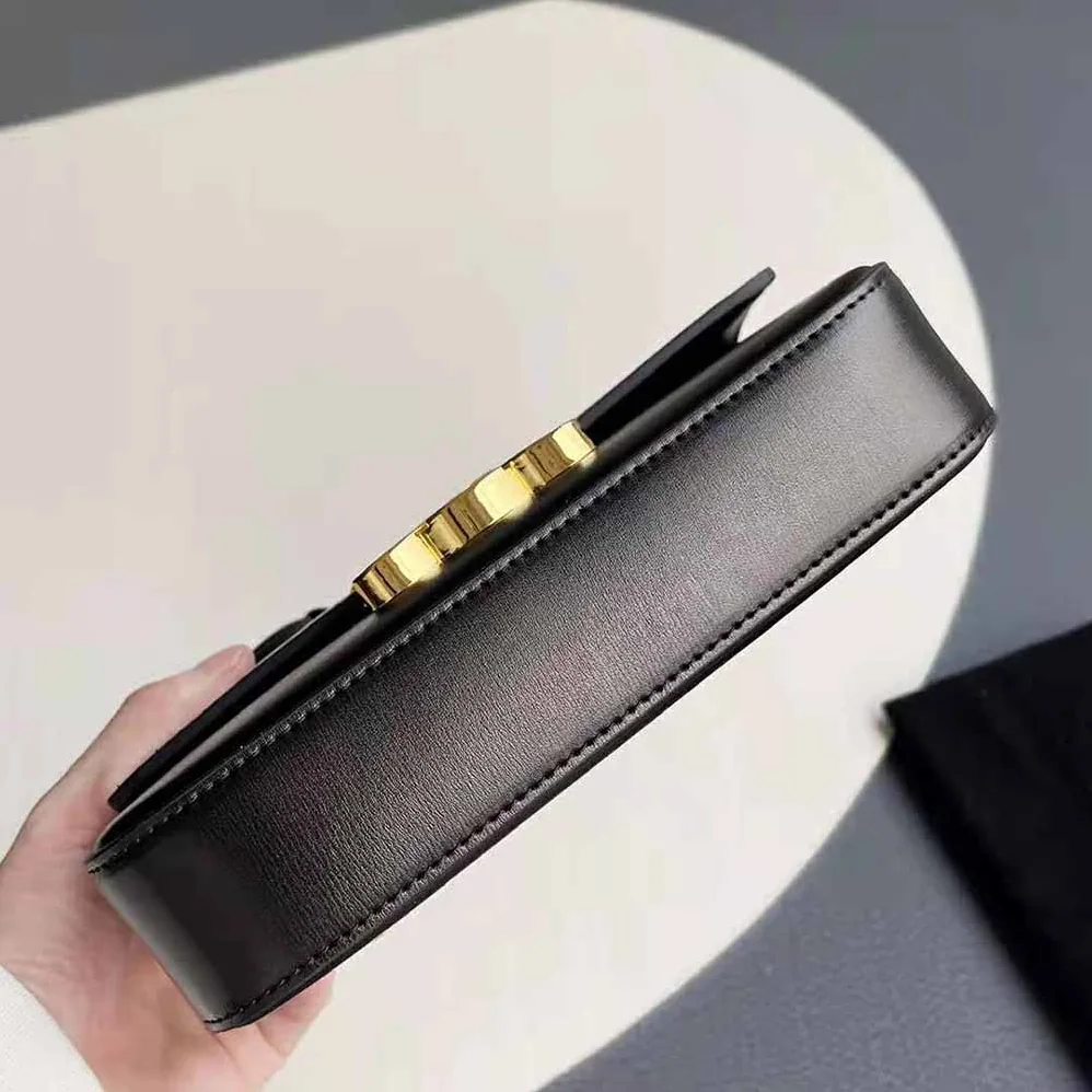 Celine Triomphe Shoulder Bag in Shiny Calfskin for Women in Black