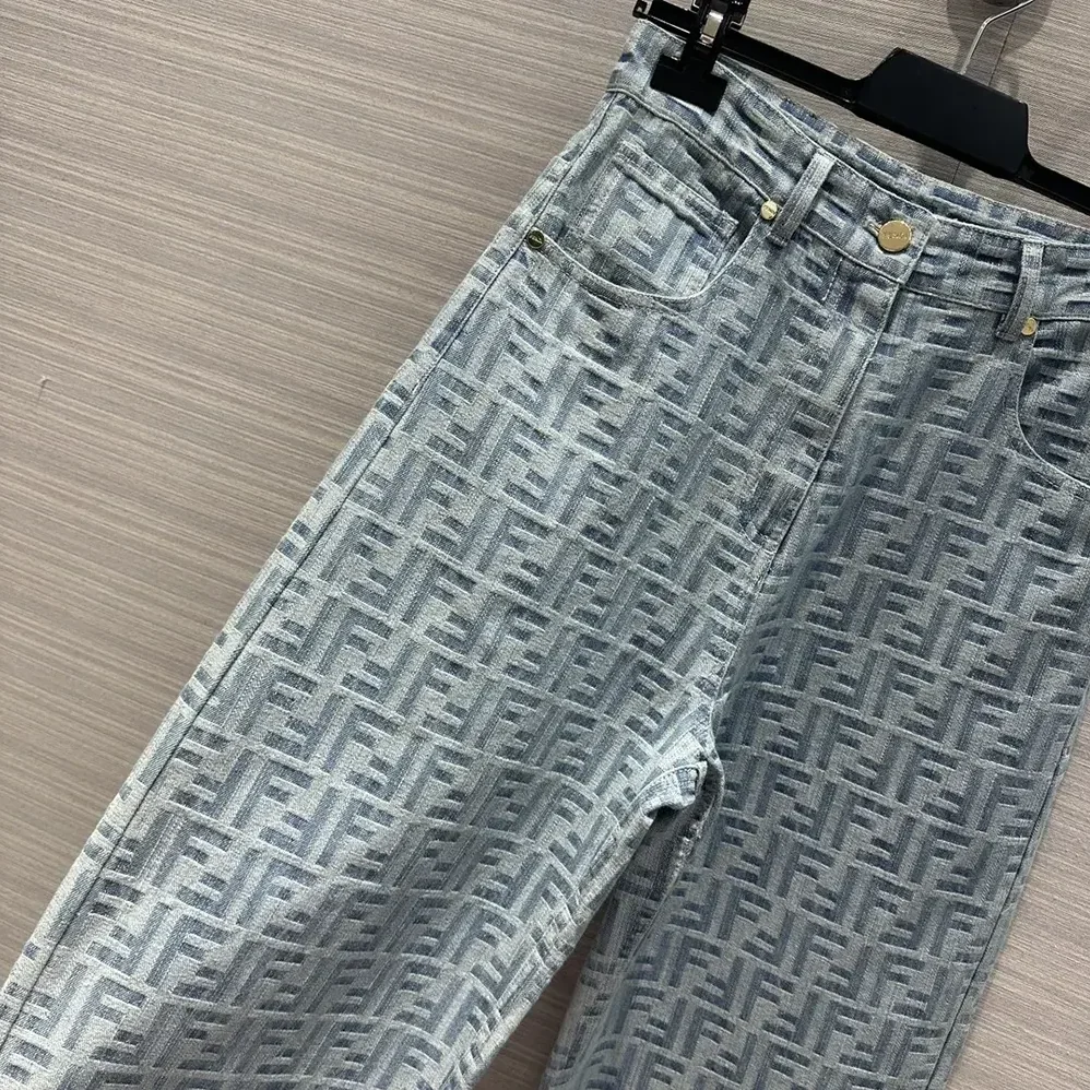 Fendi Long Jeans Light Blue FF Denim Pants for Women Fendi Long Jeans Light Blue FF Denim Pants for Women