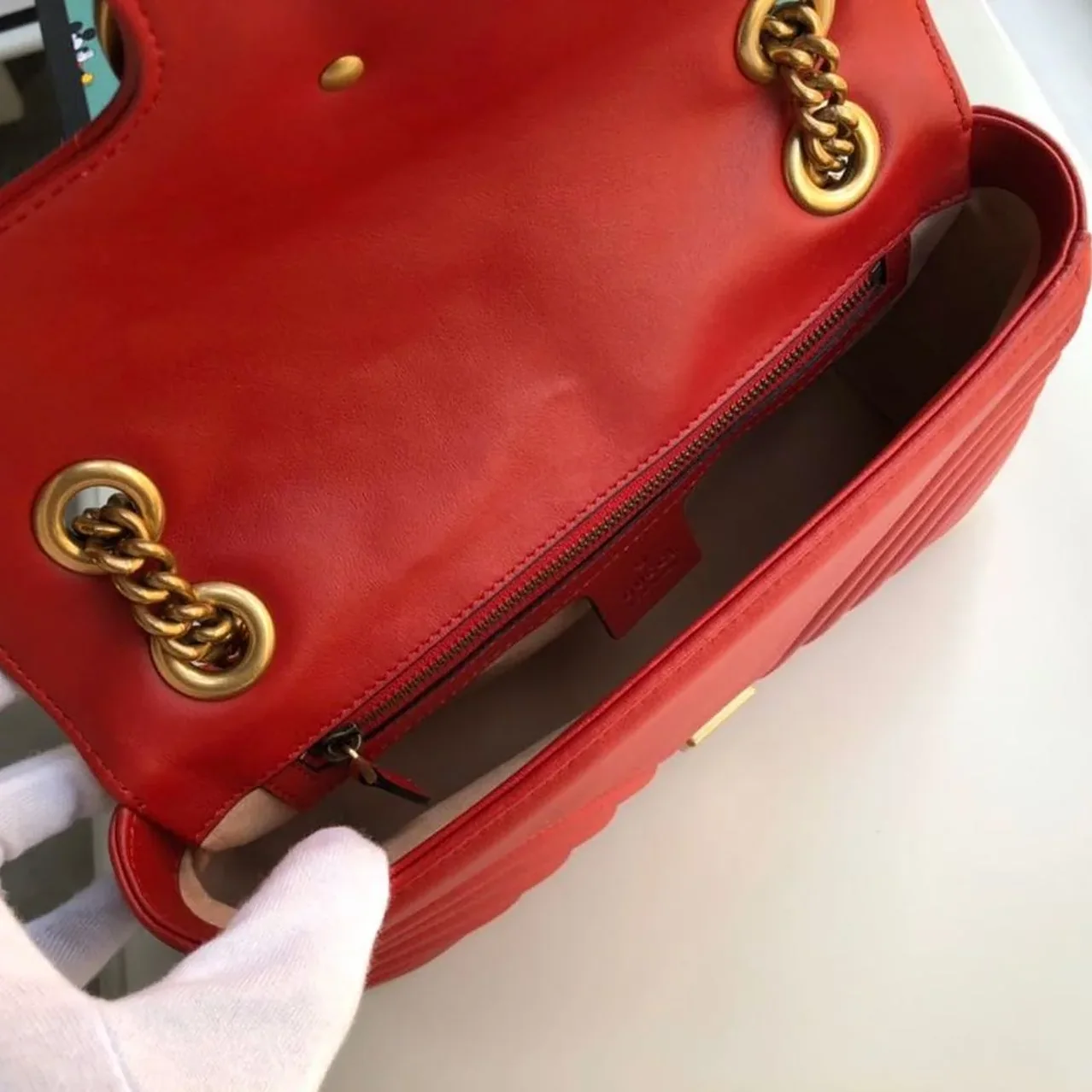 Gucci Marmont Small Matelassé Shoulder Bag Hibiscus Red Matelassé Chevron / GG