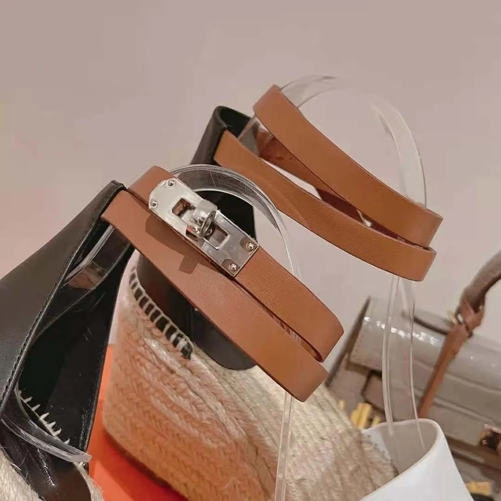 Hermes Tipoli Espadrille in Calfskin with Wrap-Around Ankle Strap for Women in Brown