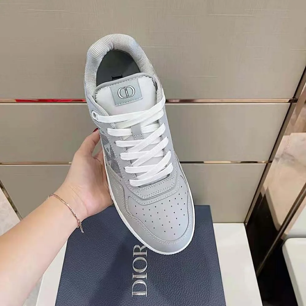 Dior B101 Sneaker Dior Gray Smooth Calfskin and CD Diamond Canvas for Men