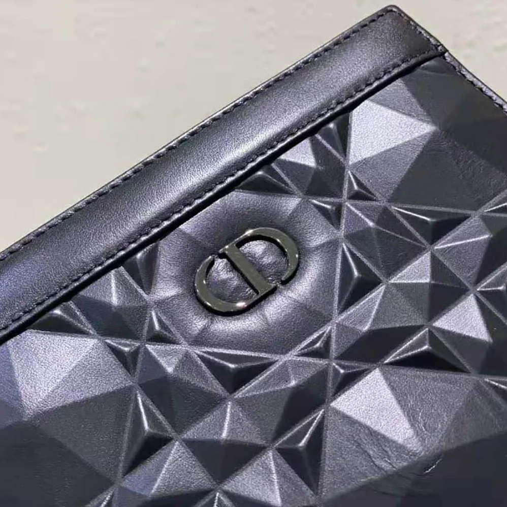 Dior Caro Zipped Pouch with Chain Black Macrocannage Calfskin with Diamond Motif for Women