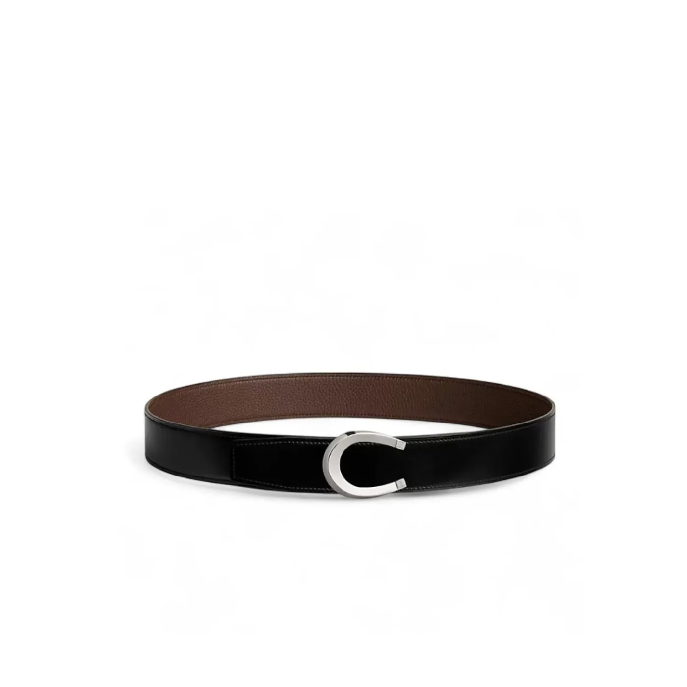 Hermès Luck Belt Buckle Reversible Leather Strap Noir in Chocolat